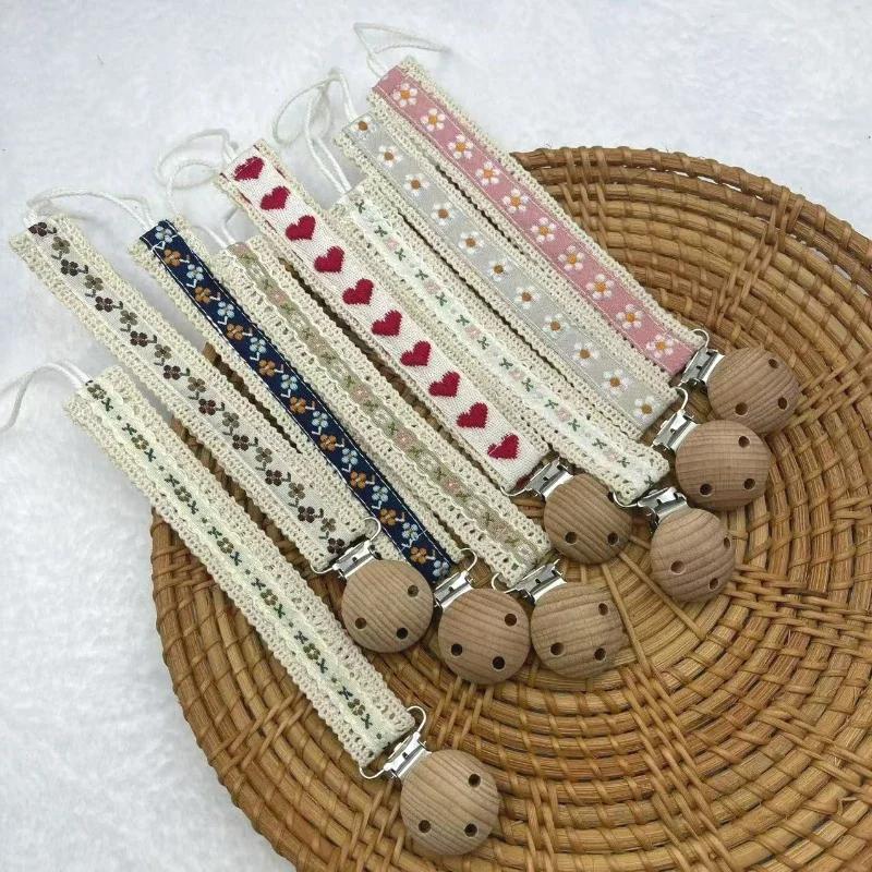 Chaîne de sucette en bois pour bébé, imprimé floral mignon, porte-mamelon factice, garde, anneau de