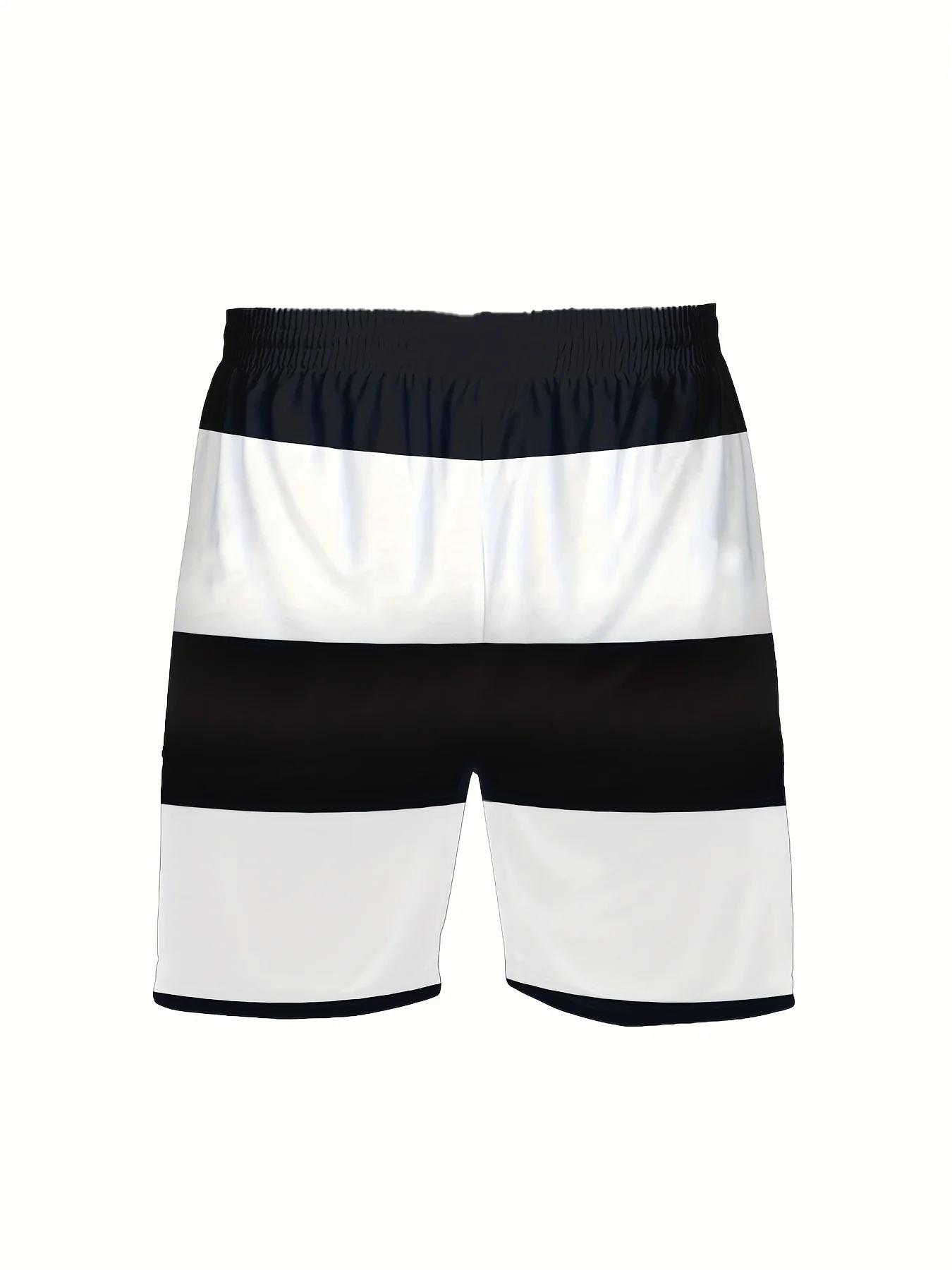 À la mode hommes été rayé imprimé micro élastique respirant col rond T-shirt ensemble short et haut