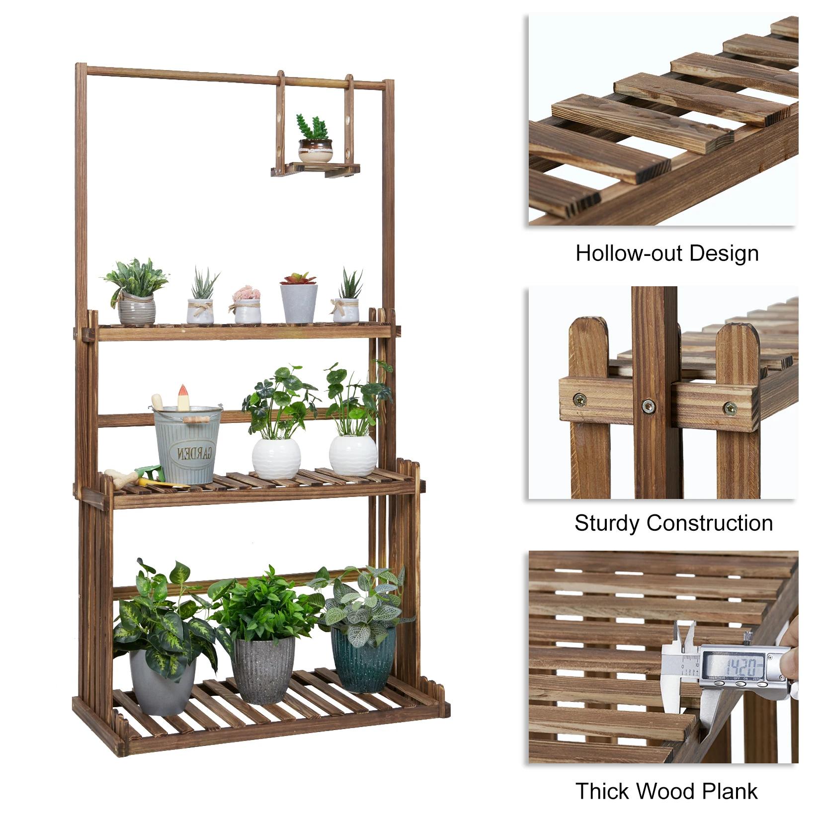 Support de plantes suspendu en bois à 3 niveaux, robuste, pour jardin, support de présentation de fl