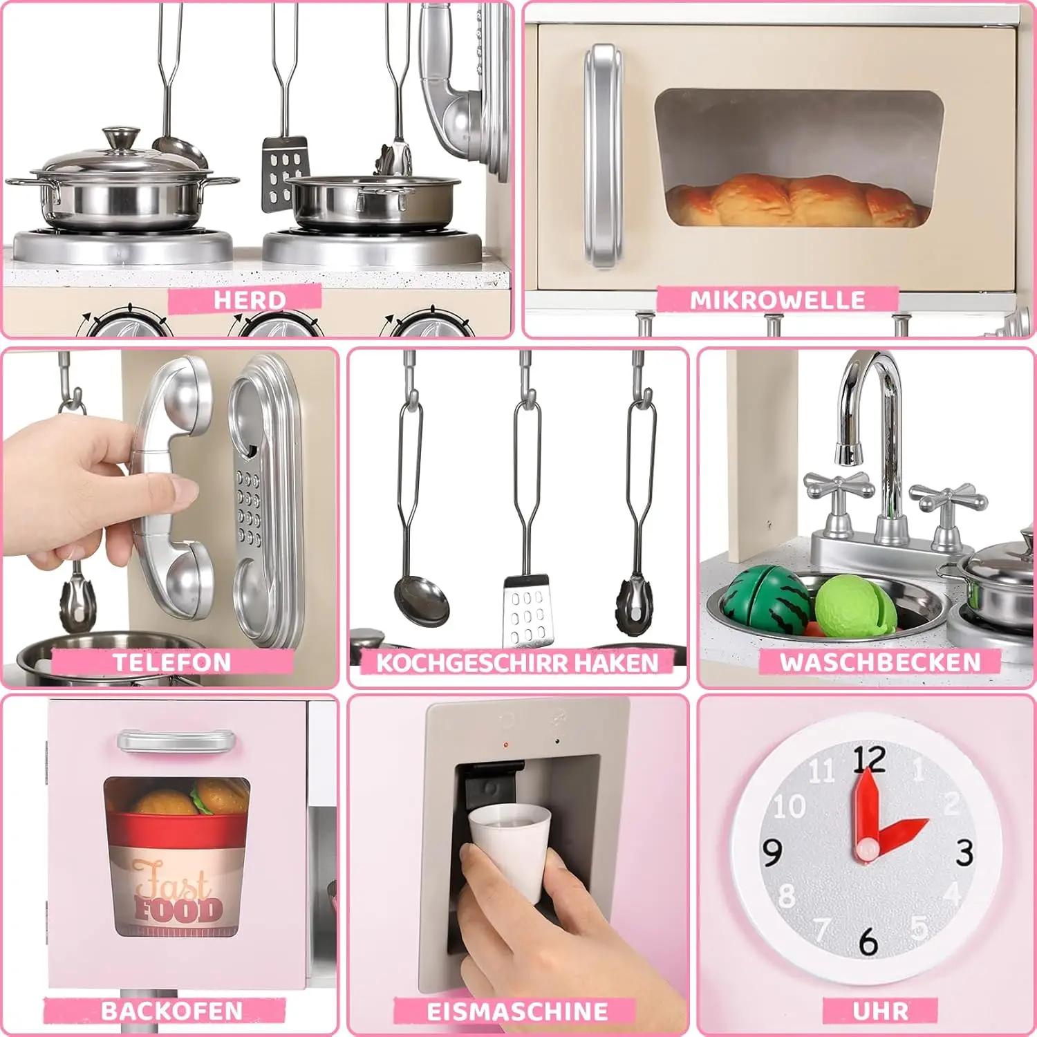 Ensemble de cuisine de jeu en bois, cuisine de jeu de simulation avec lumières et sons pour enfants
