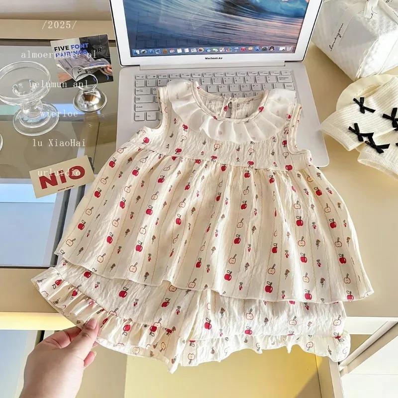 Ensemble deux pièces robe de princesse sans manches avec imprimé Floral, tenue fine d'été pour bébés