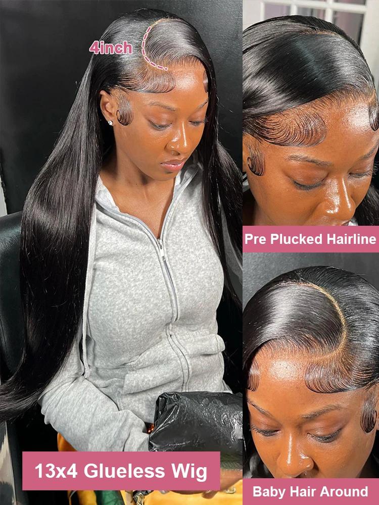 Perruque Lace Closure Wig sans colle naturelle, cheveux humains, pre-plucked, closure 7x5, 13x4, nai