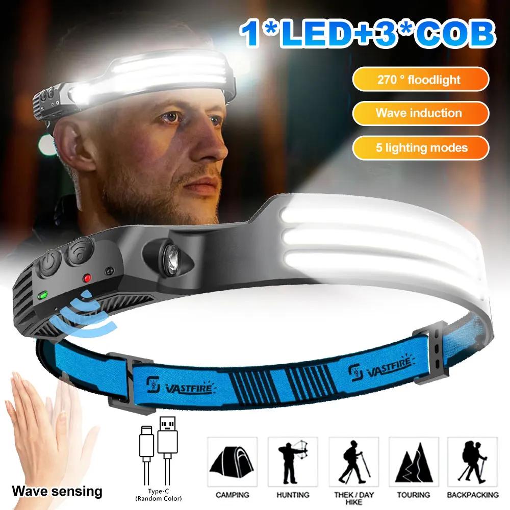 1-3 pièces LED phare lumineux USB Rechargeable tête lampe de poche capteur de mouvement Portable 10W