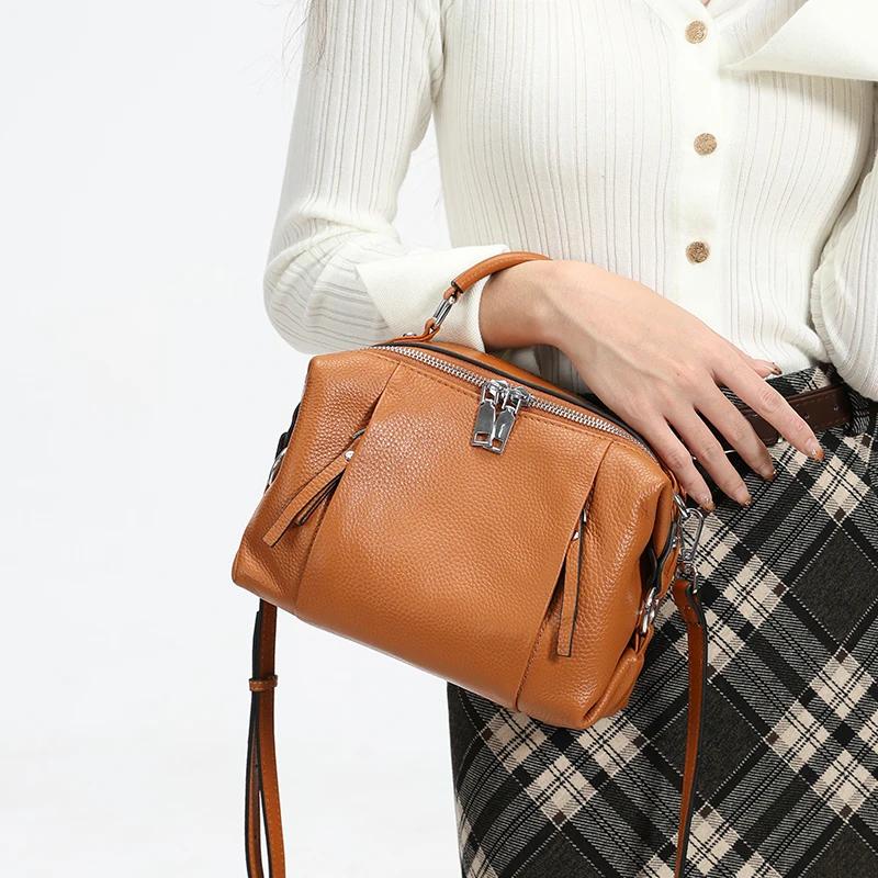 Sac à main en cuir de vachette véritable pour femme, sac à bandoulière monochrome pour femme, sac à