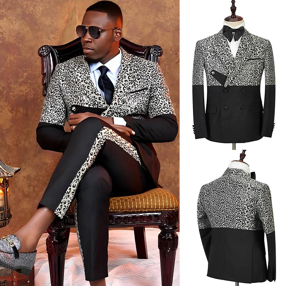 Costumes pour hommes à Double boutonnage, léopard noir, coupe cintrée, Tuxedos de mariage pour bal d