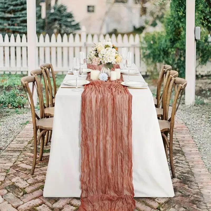 Chemin de Table en gaze bordeaux, 4 paquets, tissu drapé d'arrière-plan Semi-transparent pour mariag