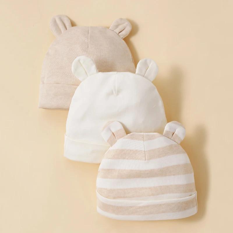 Chapeaux pour bébé unisexe, 3 pièces, abricot, 100% coton, doux, confortables, à la mode et minimali