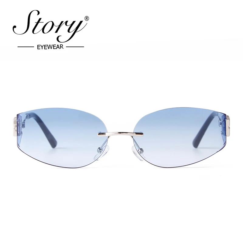 STcocktail-Lunettes de soleil ovales sans monture pour femmes et hommes, monture argentée, nickel é