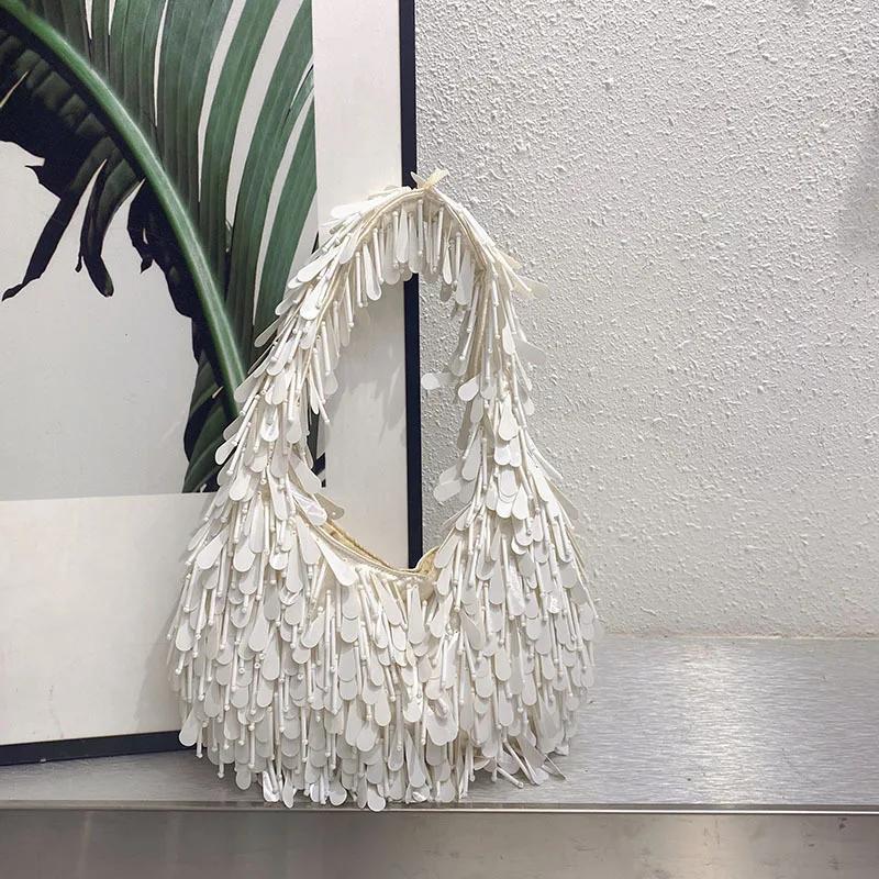 Femmes rondes perle Bracelet gland sous les bras sac de créateur brillant strass sacs à main
