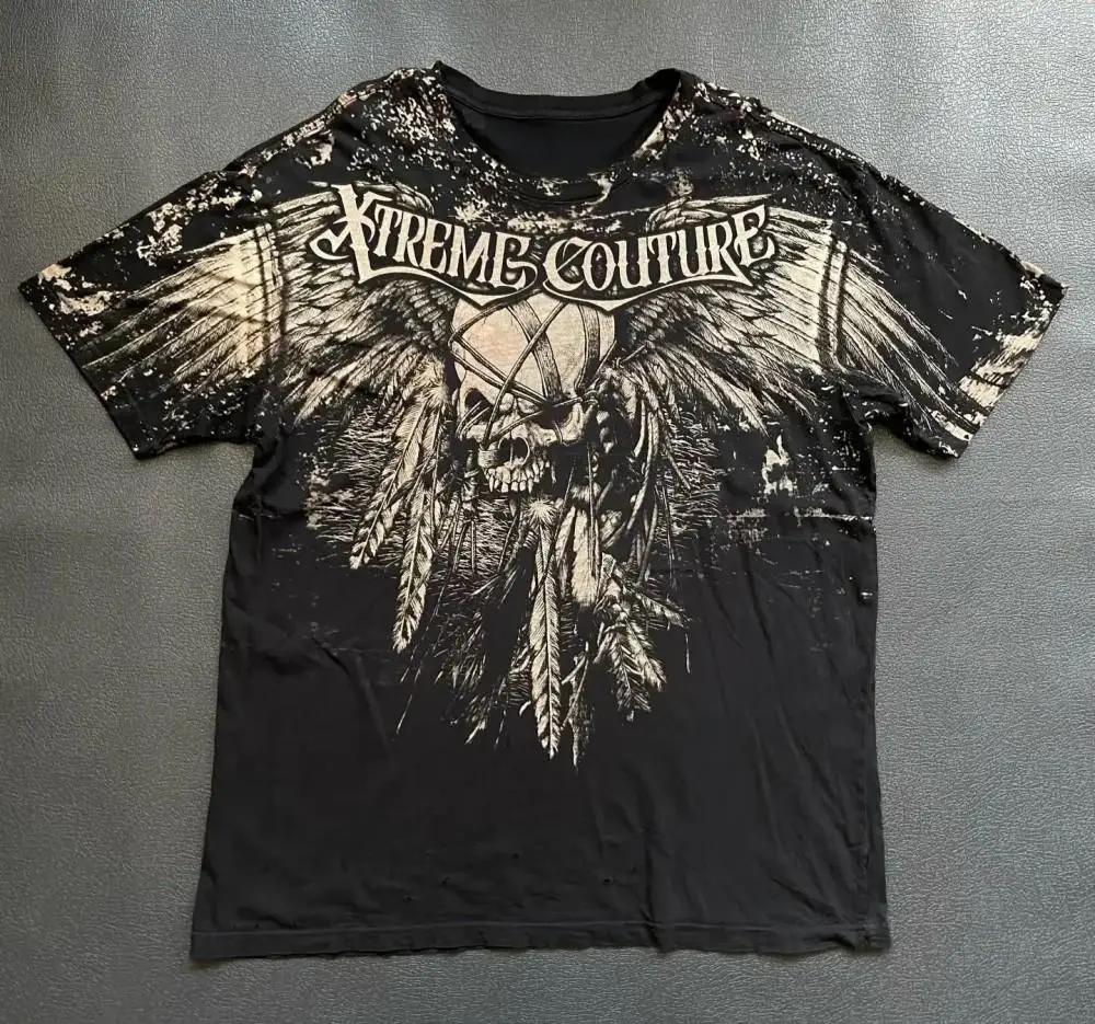 T-shirt col rond pour hommes européens et américains, imprimé tête de mort, confortable et respirant