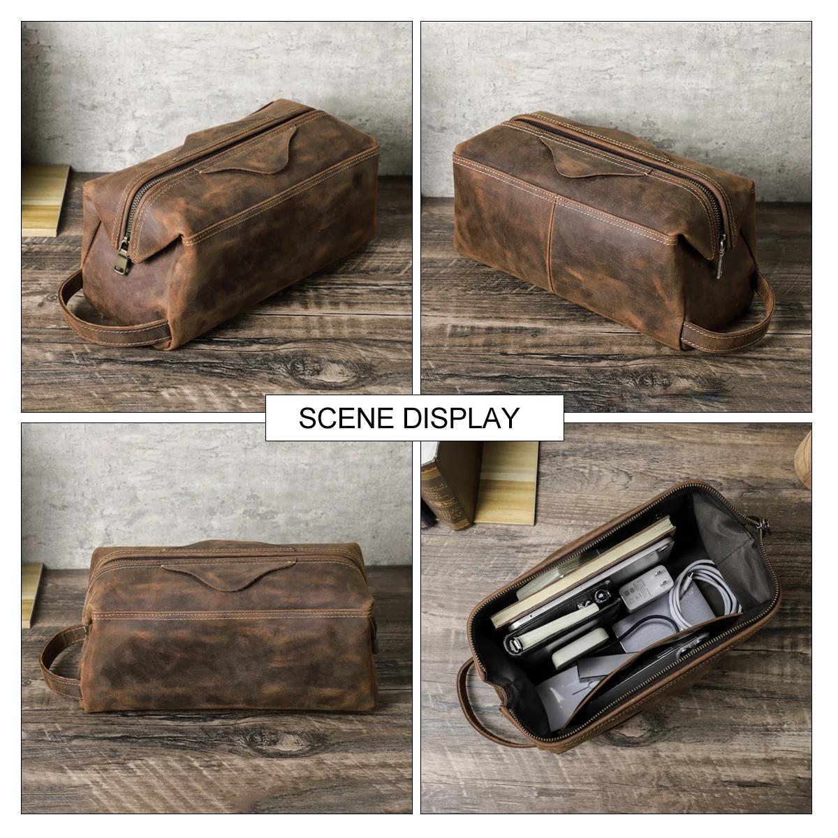 Trousse de toilette en cuir véritable pour hommes et femmes, sac à cosmétiques, trousse de toilette