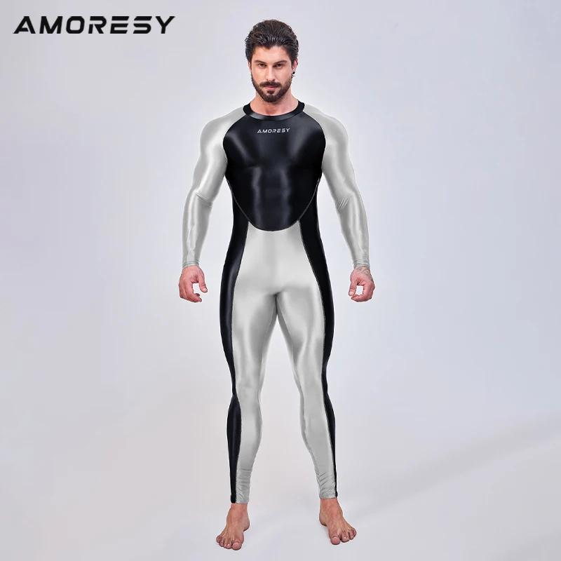 AMORESY hommes lisse pleine longueur survêtements une pièce collants combinaisons Spandex course bar