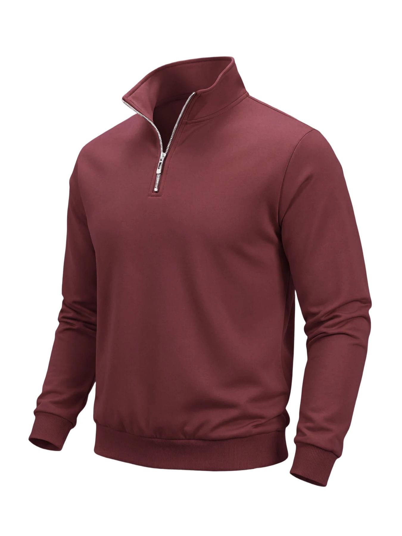 Sweat-shirt à demi-fermeture éclair pour homme, couleur unie, col roulé, pull à manches longues, pou