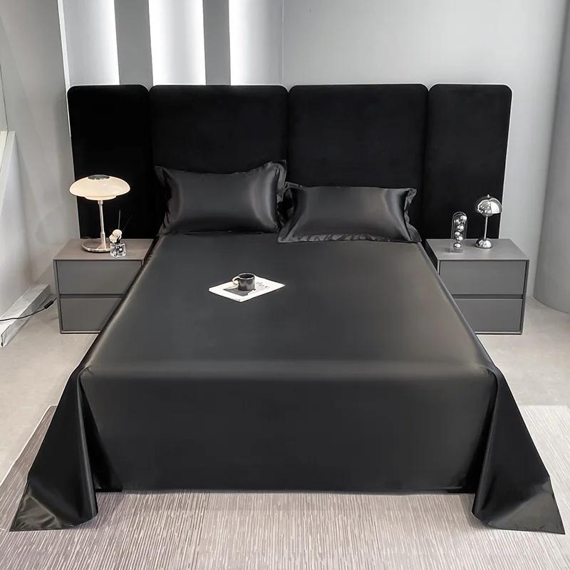 Draps de lit en Satin uni de couleur unie, draps plats pour chambre à coucher, literie non incluse,