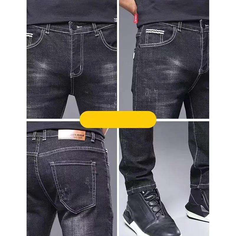 Jean classique et élégant pour hommes, tenue quatre saisons, pantalon noir et bleu, Leggings taille