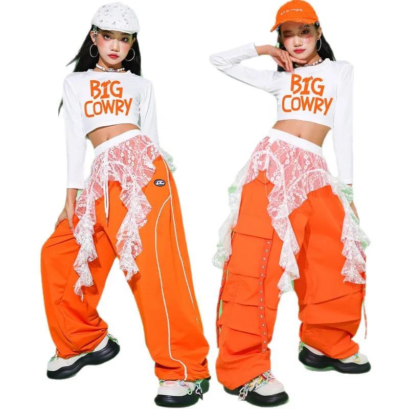 Crop top hip hop pour filles, pantalon cargo coloré, costumes pour enfants, streetwear pour enfants,
