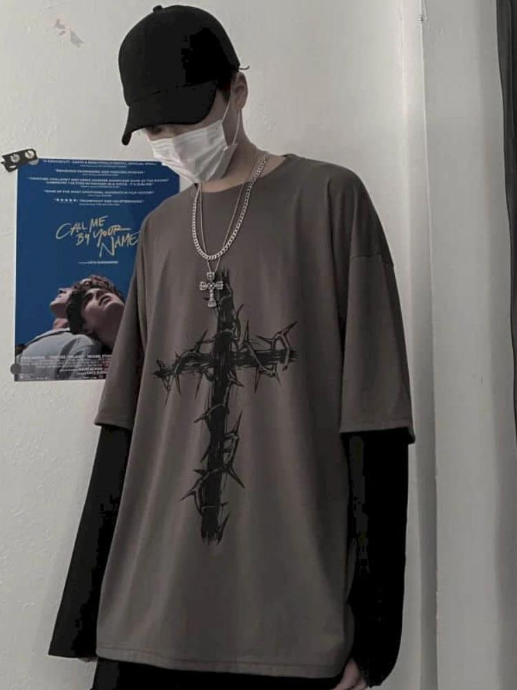 Hommes t-shirts automne hommes vêtements anime décontracté à manches longues surdimensionné Y2K T-Sh