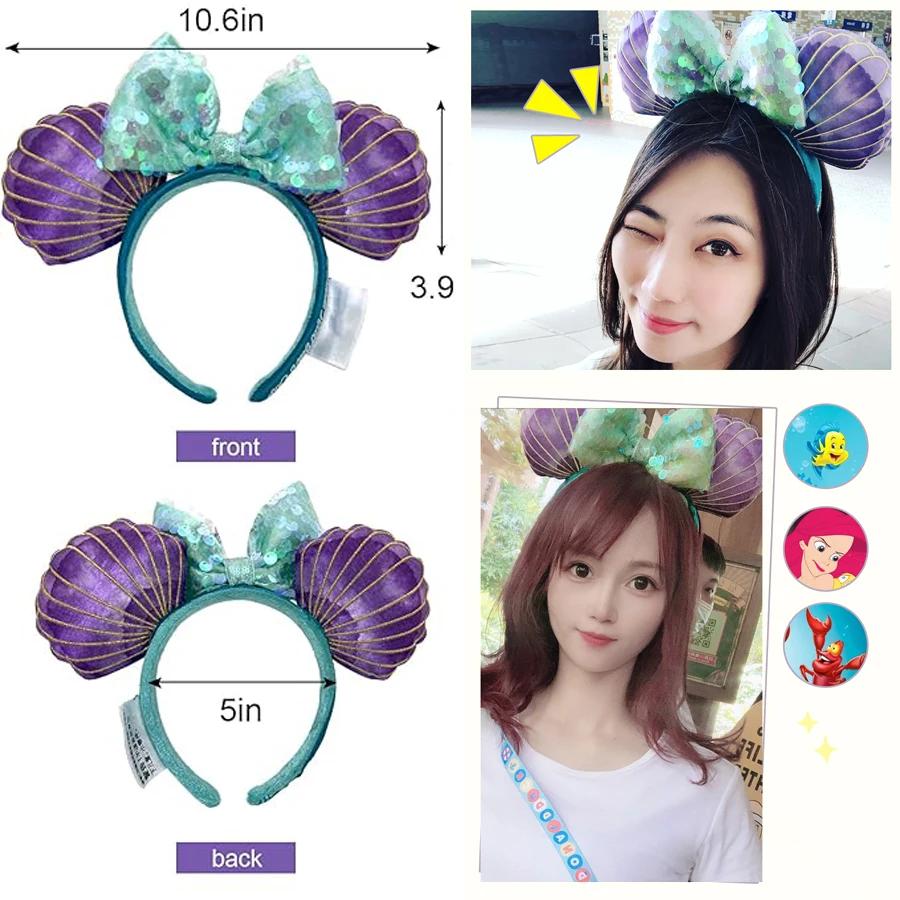 Disney-Bandeau de sauna pour filles, accessoires pour cheveux mignons, dessin animé Minnie, sirène,