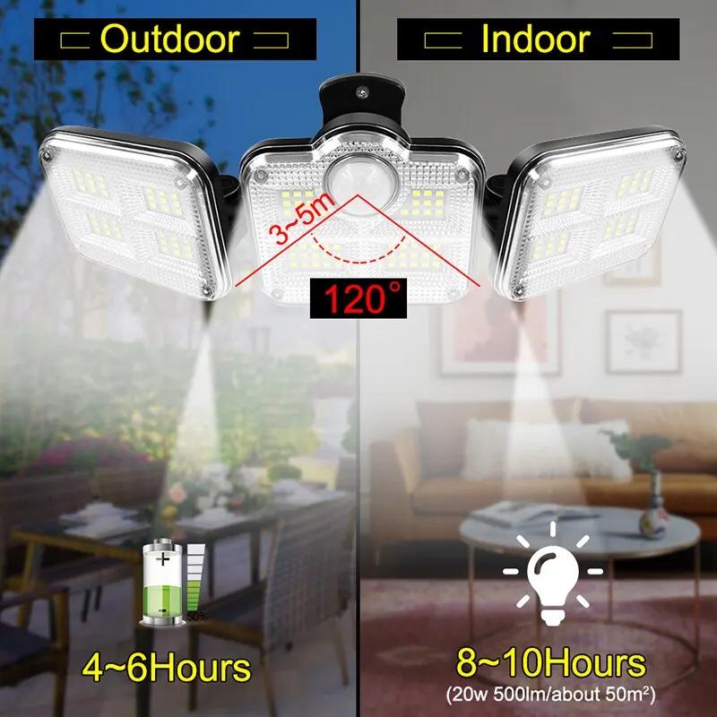 20w lumière solaire 122/333led IP65 étanche extérieure intérieure lampe de jardin solaire avec tête