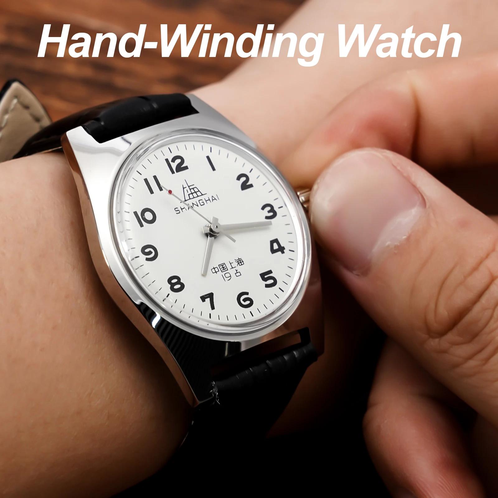 Montre Shanghai 7120 d'inspiration vintage 36 mm - Montre-bracelet mécanique pour homme pour collect