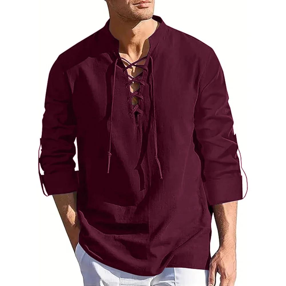 Chemise Renaissance pour hommes, haut Pirate Viking médiéval, manches longues, Costume d'halloween,