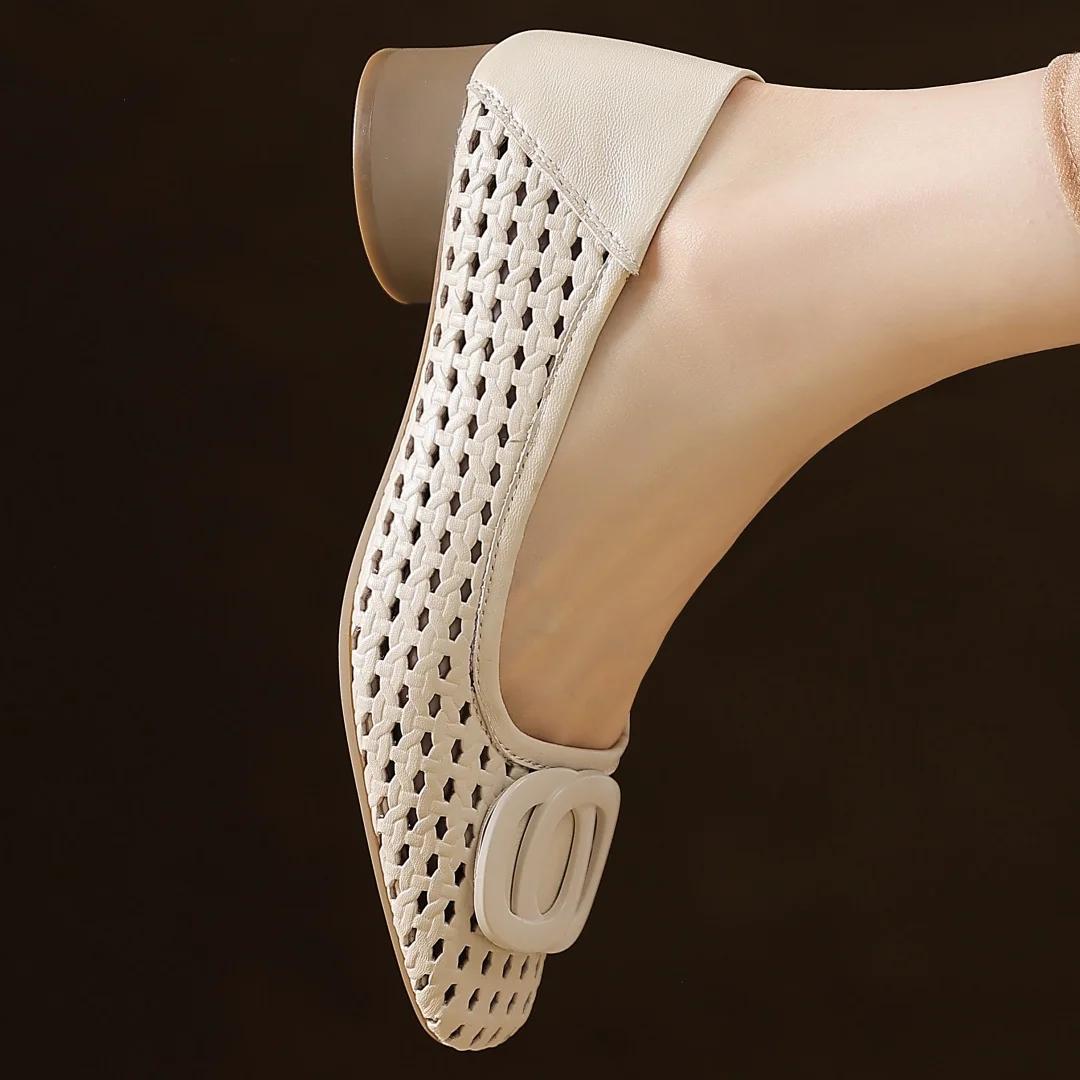 Danxuefei 2025 été nouvelles femmes évider en peau de mouton escarpins à enfiler 3 cm d'épaisseur me