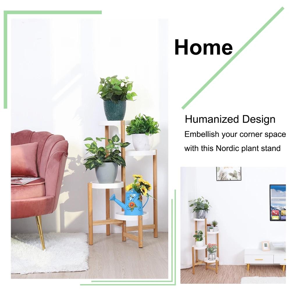 Porte Plante en Bambou, Etagère Plantes à 4 Niveaux Escalier Plantes sur Pieds Intérieur Extérieur p