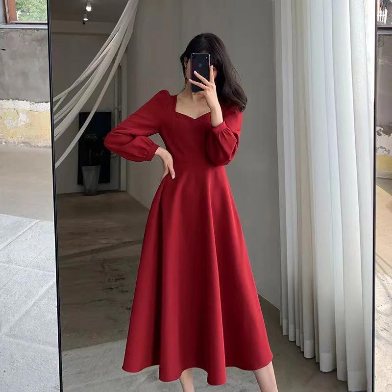 Manches longues bouffantes solide robe élégante femmes vêtements invité de mariage nouvel an femmes