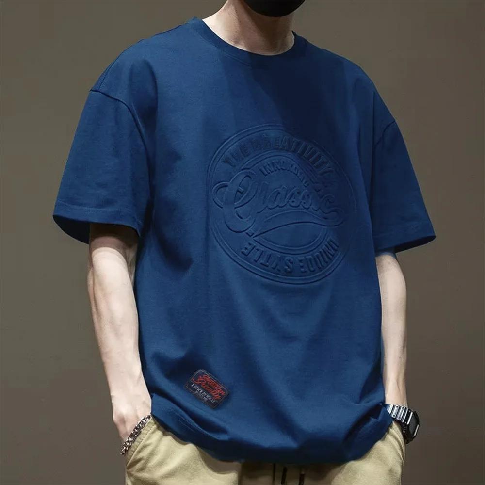 T-shirt à manches courtes en coton imprimé en acier 3D pour hommes, T-shirt rétro américain, T-shirt