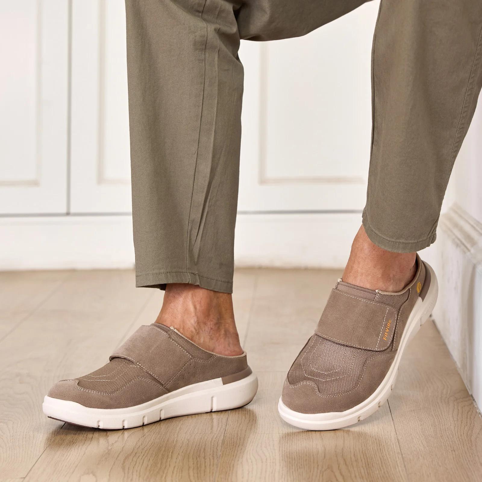 FitVille – Chaussons larges pour hommes avec soutien de la voûte plantaire, respirants, ajustables,