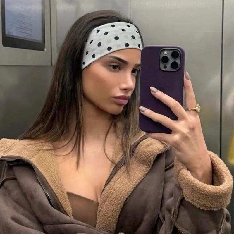 Bandeau en tissu à pois pour femme, élégant tempérament, attaches pour cheveux à large bord, bandeau