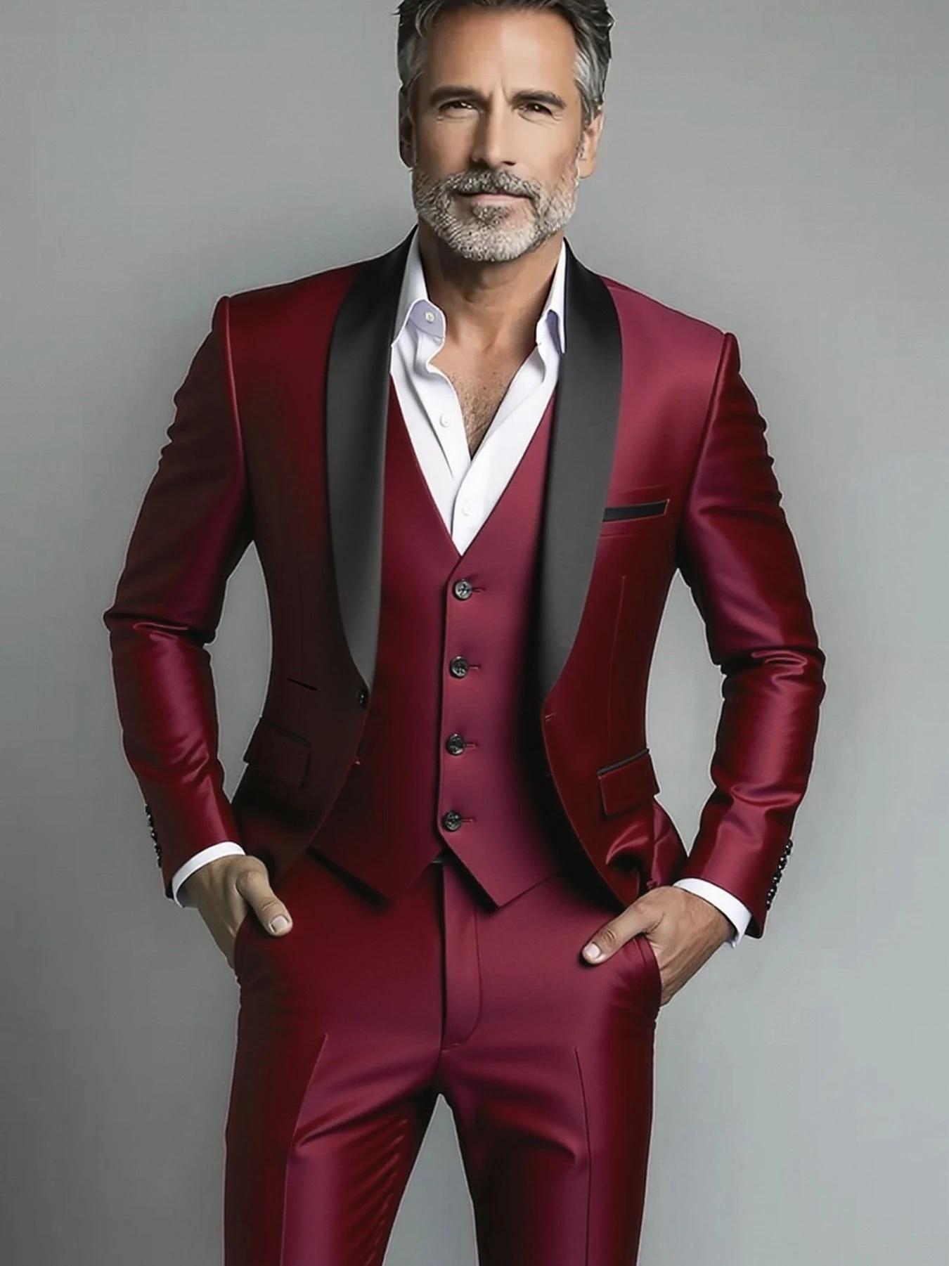 Costume (costume + gilet + pantalon) hommes d'affaires couleur unie mode minceur travail couleur uni