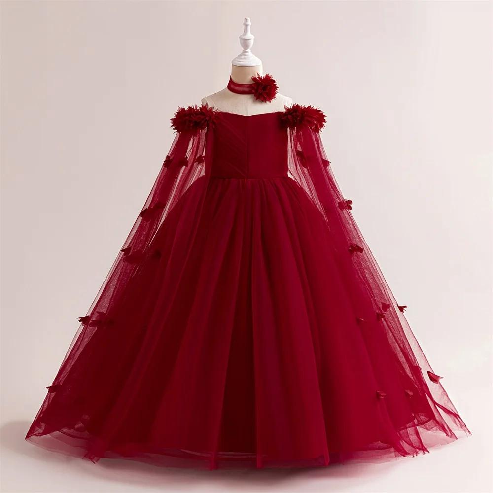 Robes de demoiselle d'honneur à fleurs moelleuses pour mariage et fête, robe de bal élégante en Tull