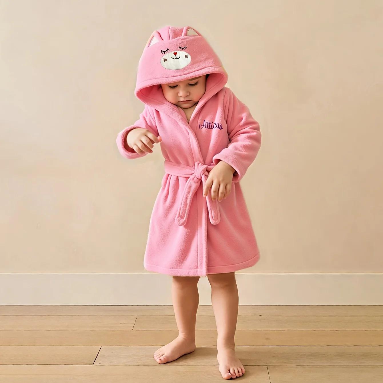 Serviette pour bébé à capuche avec ours brodé avec nom personnalisé | Peluche douce 74-84cm pour 1