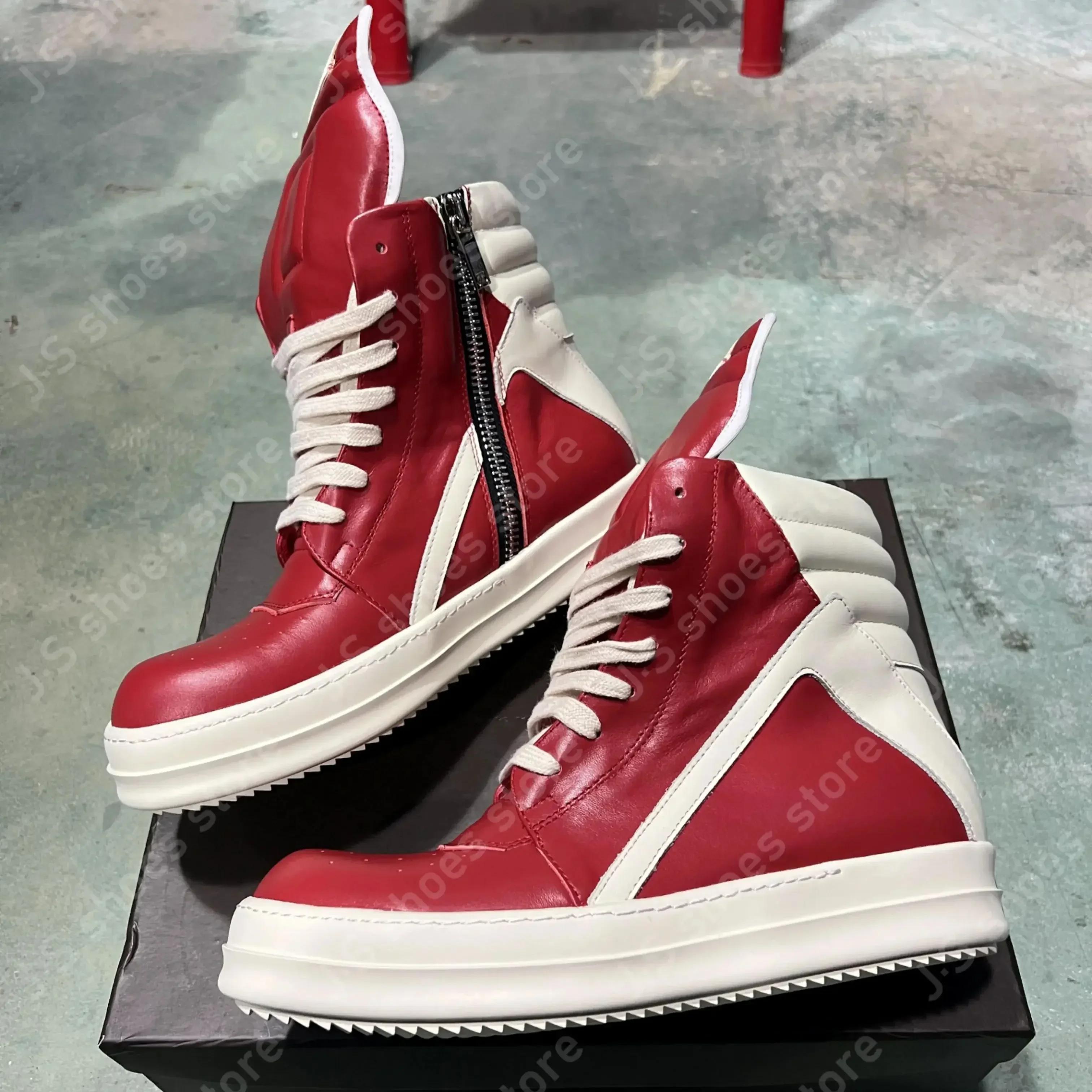 R-o classique botte en cuir rouge chaussure haute rétro hommes Sneaker fermeture éclair femmes chaus