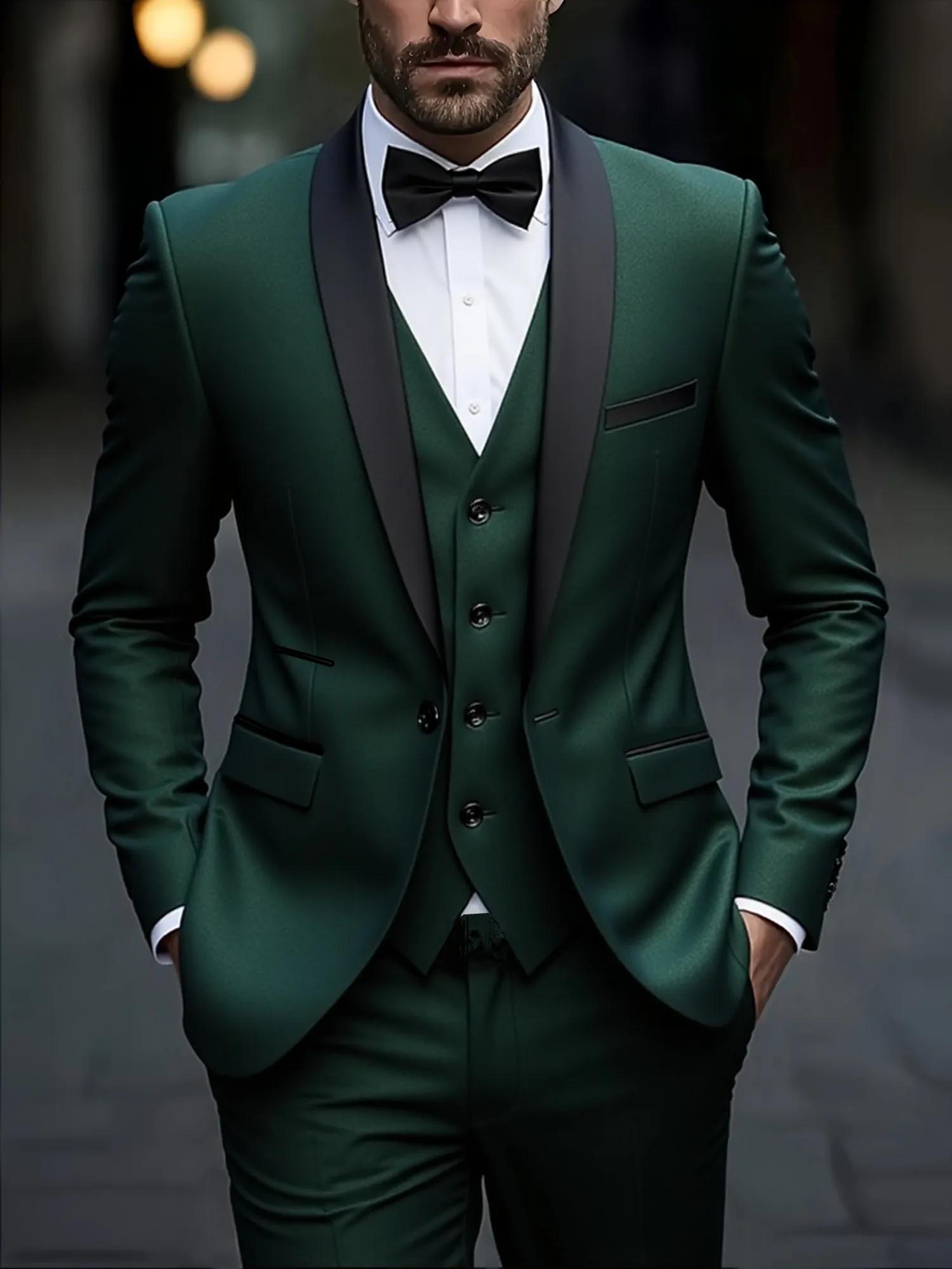 Costume (costume + gilet + pantalon) hommes d'affaires couleur unie mode minceur travail couleur uni