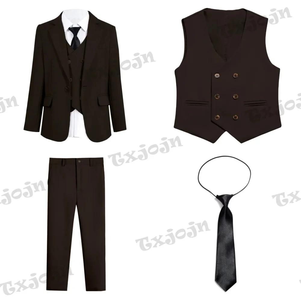 Ensemble de smoking marron à col châle pour enfants de 3 à 14 ans, costume élégant à un bouton pour