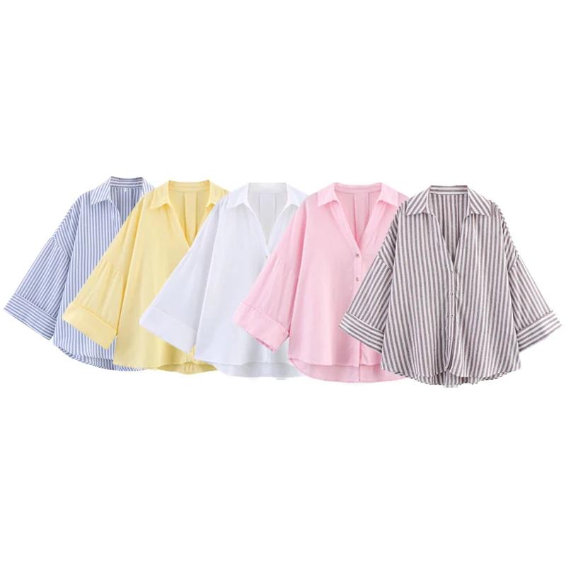 HXAO chemise femme chemisier surdimensionné chemise d'été et chemisier jaune rose blanc chemise rayé
