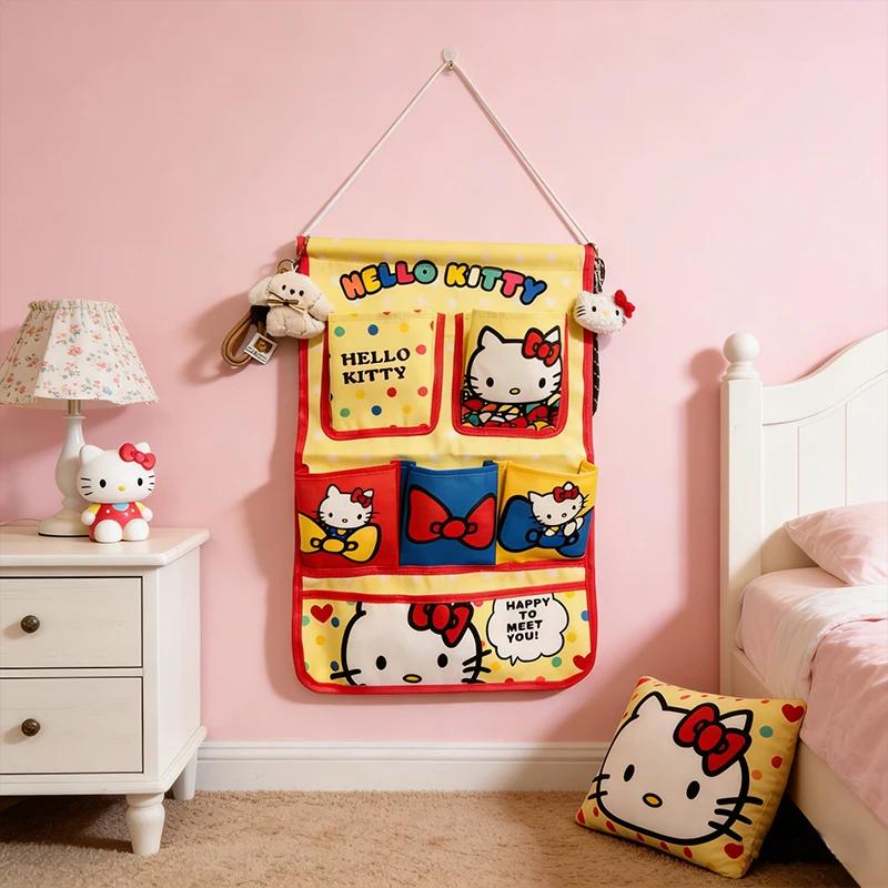 Sac de rangement mural multifonctionnel Kawaii HelloKitty, sac de rangement suspendu pour la maison,