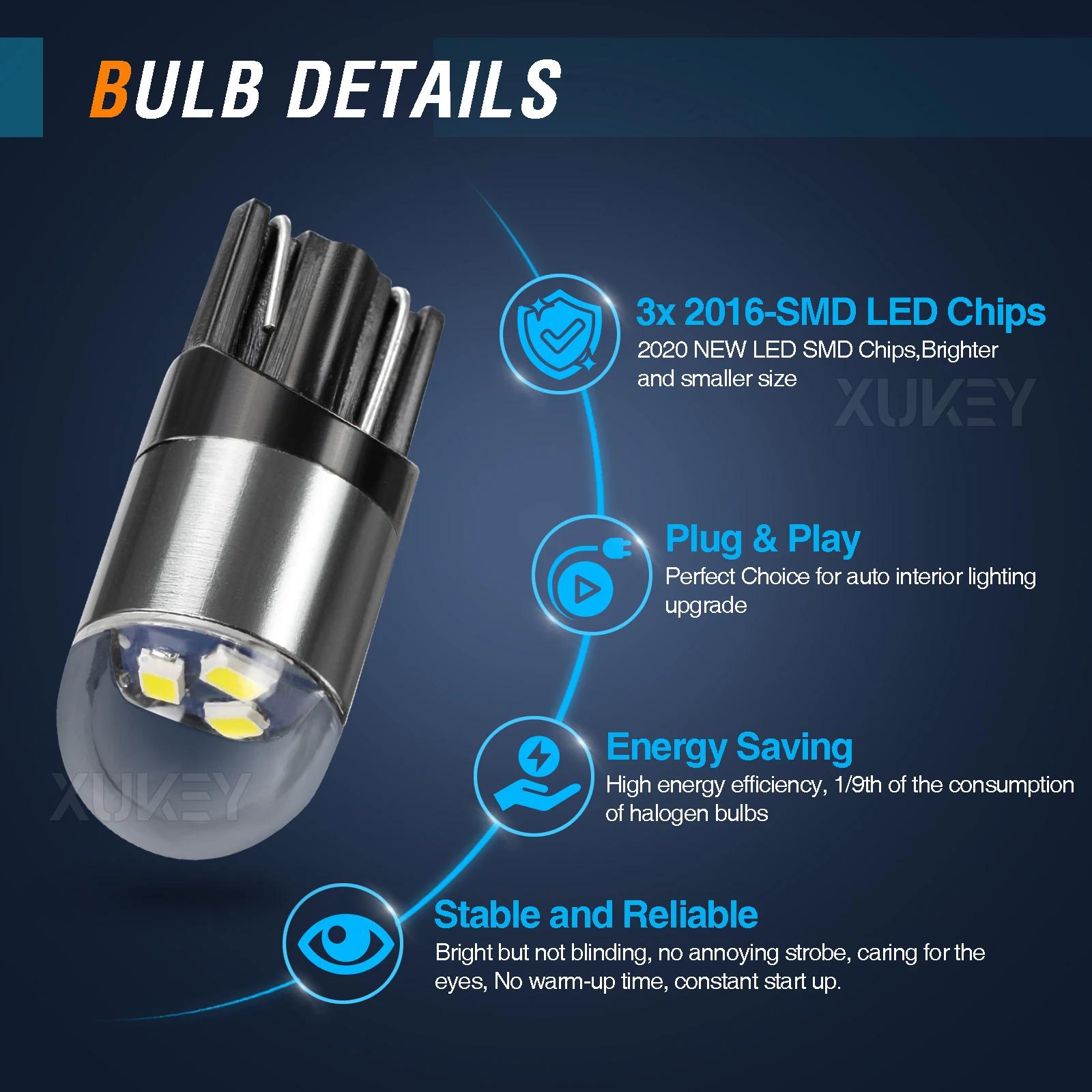 8x ampoules intérieures de voiture-12 V W5W 0.5W W2,1x9,5d ampoules dôme carte Cargo toit lumière la