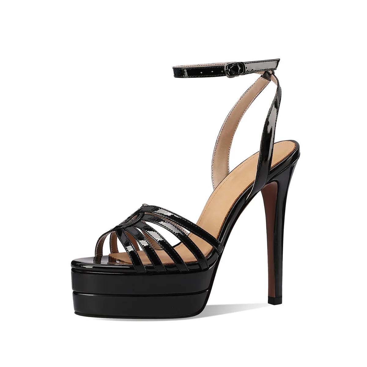 Arden Furtado 2025 été peau de vache en cuir verni bout rond plate-forme Sexy Super haut talon boucl