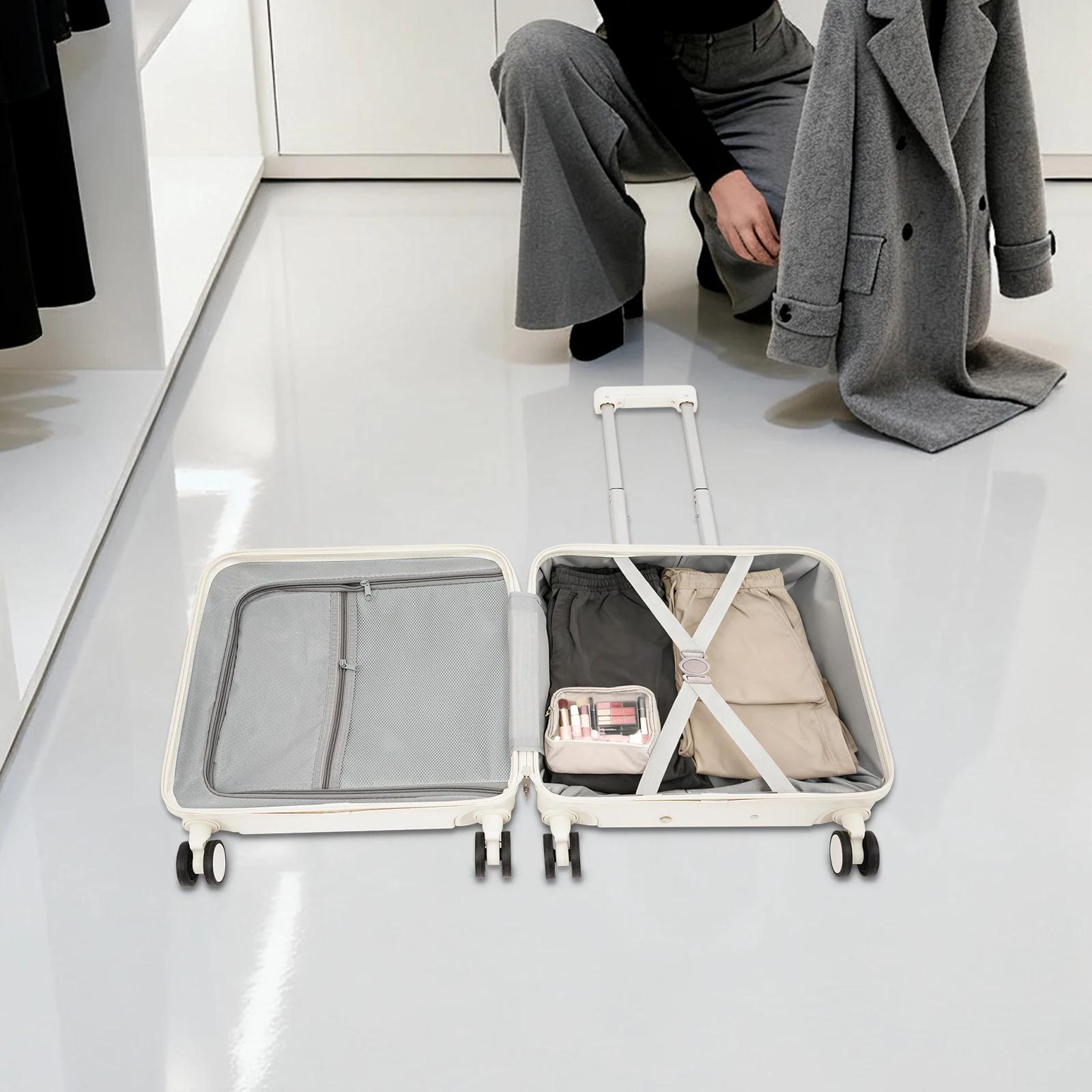 Valise cabine ABS 18 pouces avec ouverture frontale 180° ° Valise de voyage avec compartiment pour