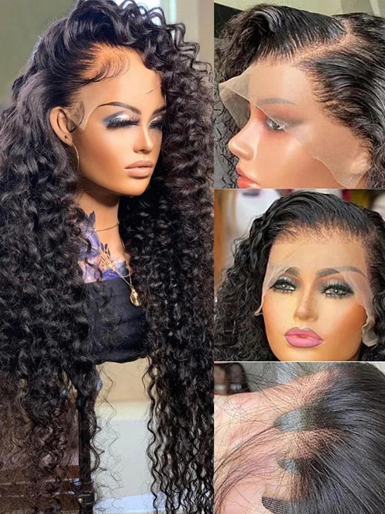 Perruque Lace Frontal Water Deep Wave 13x4 13x6 360 HD en cheveux humains bouclés, 30 40 46 pouces,