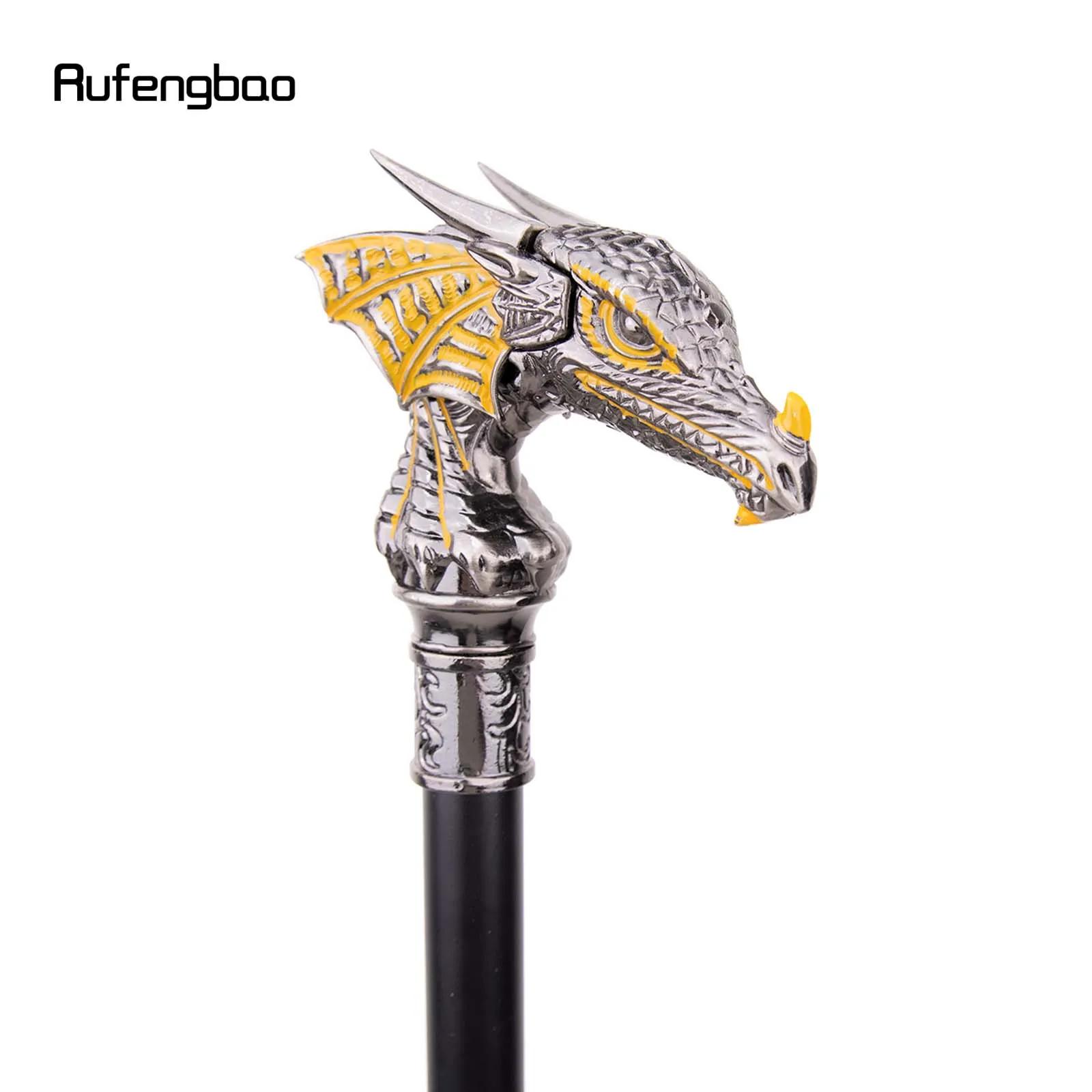 Bâton de marche tête de Dragon de luxe, 93cm, noir, or, avec plaque cachée, auto-défense, mode canne