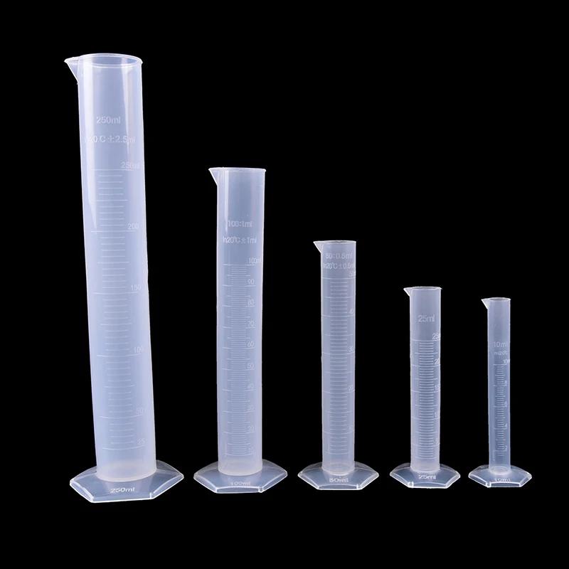 Tube gradué de test de laboratoire en plastique, intervalles de mesure, 10 ml, 25 ml, 50ml, 100 ml,