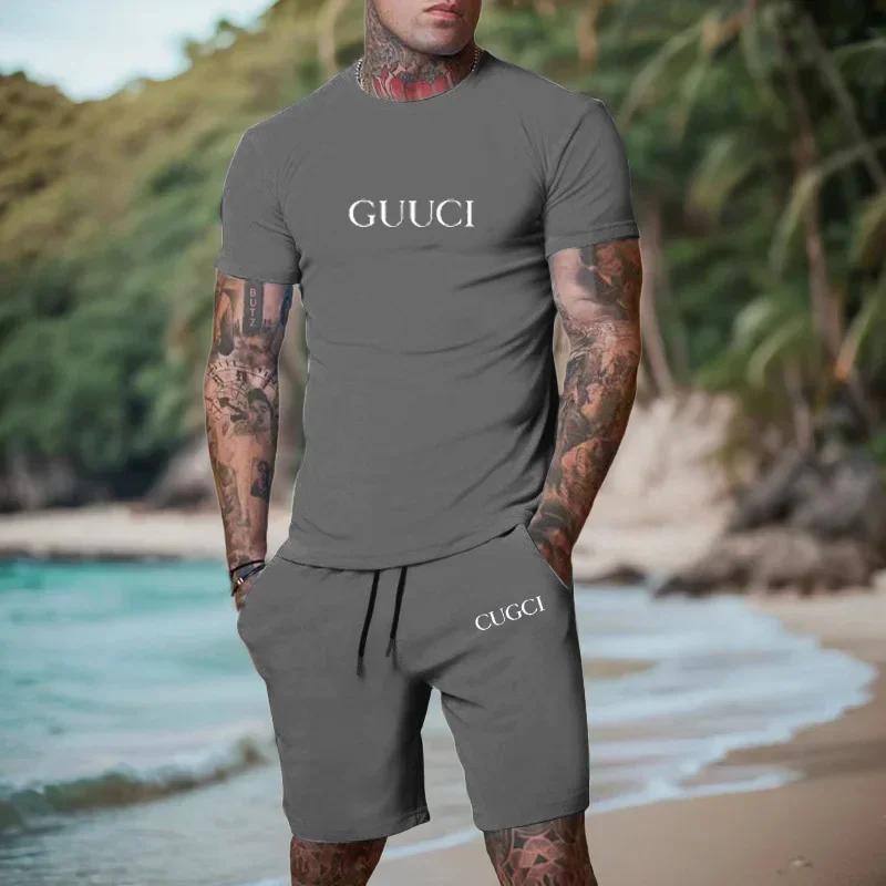 Ensemble sportif décontracté pour homme, t-shirt et short à manches courtes, tendance et à la mode,