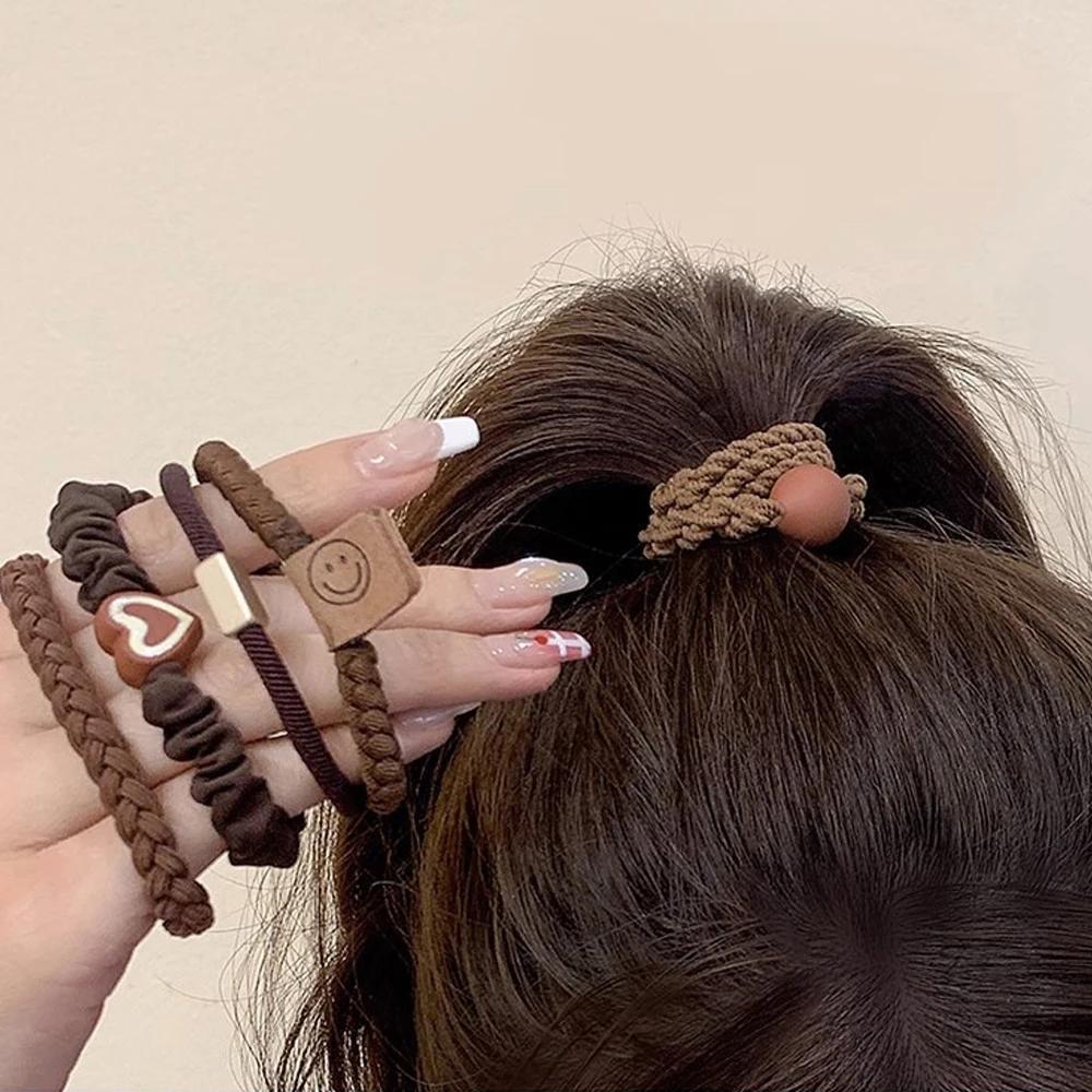 5 pièces/ensemble Styles mixtes attaches de cheveux haute élastique en forme de coeur élastique femm