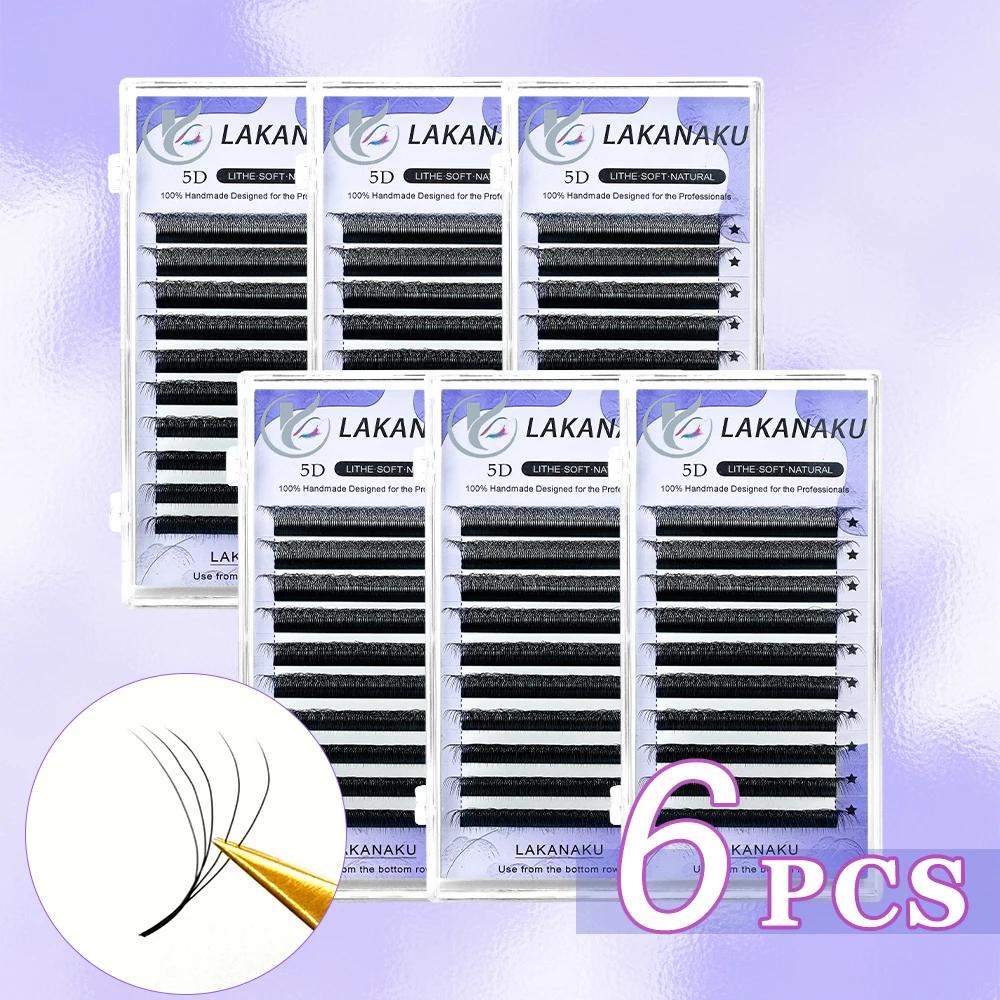 LAKANAKU 5D W Extension de cils Volume ventilateurs 6 plateaux Cilios W forme cils naturel doux maqu