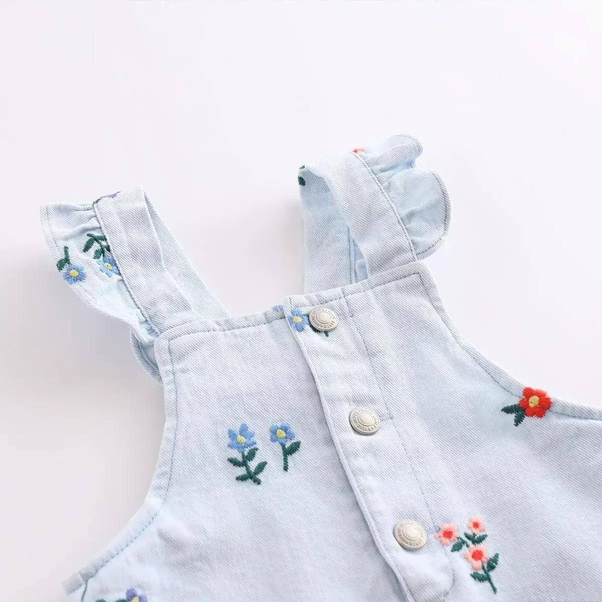 MARC & JANIE Robe d'été à bretelles en jean brodée florale pour filles, printemps 220689