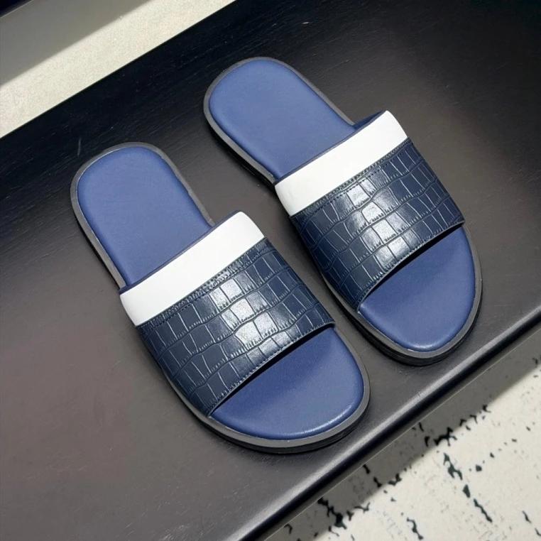 Sandales en cuir de vachette faites à la main, chaussures de luxe pour hommes, tongs de plage tendan